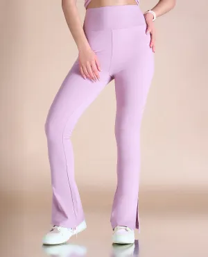 Soft Stretch Basic Utility Women High Waist Cotton Side Slit Flared Pants
