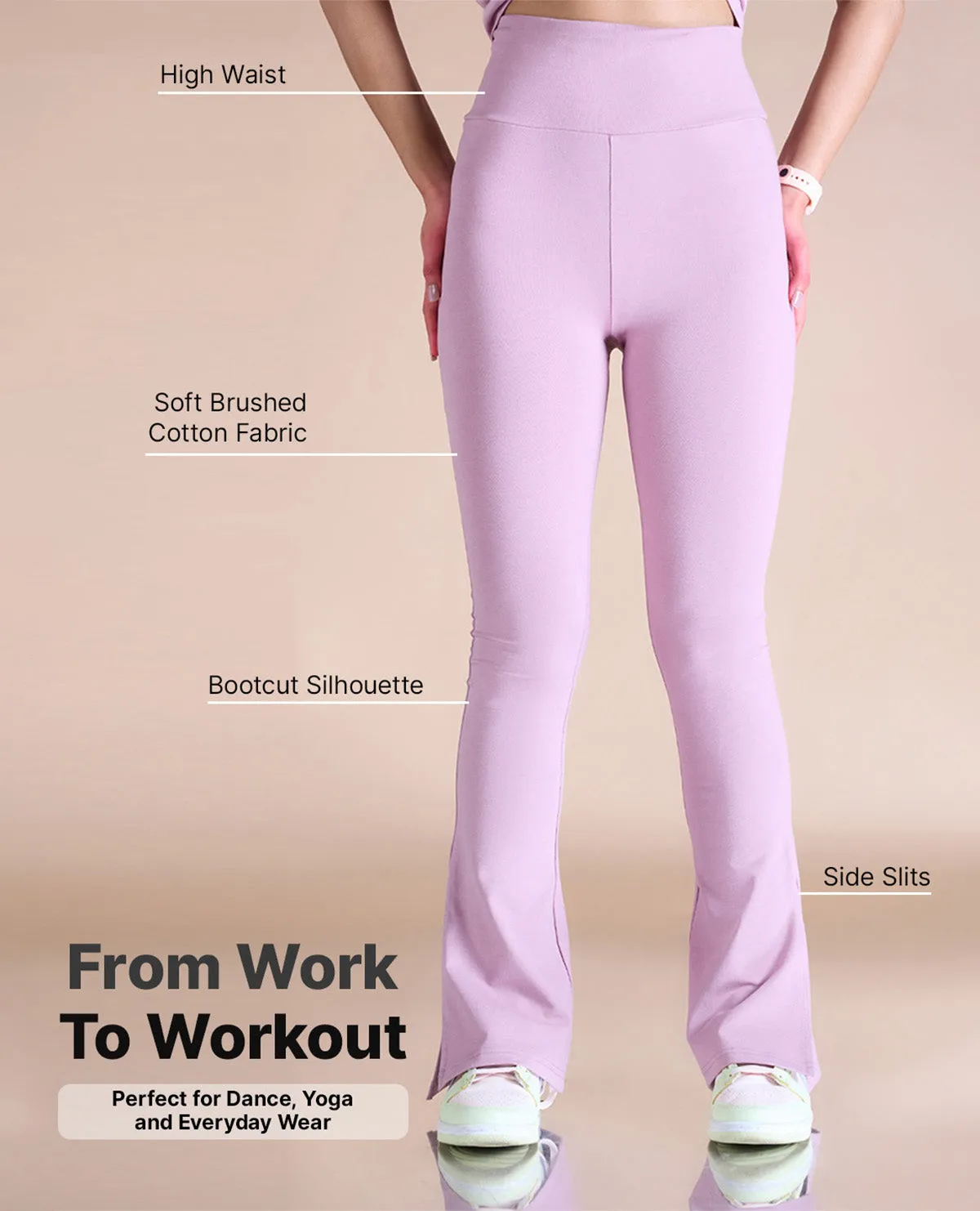 UltraSoftLining Women High Waist Cotton Side Slit Flared Pants