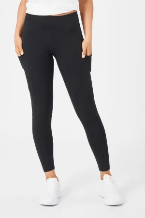 Insport Women's Power Pocket Full Length Black Tights NonSlipGrip Opaque Core