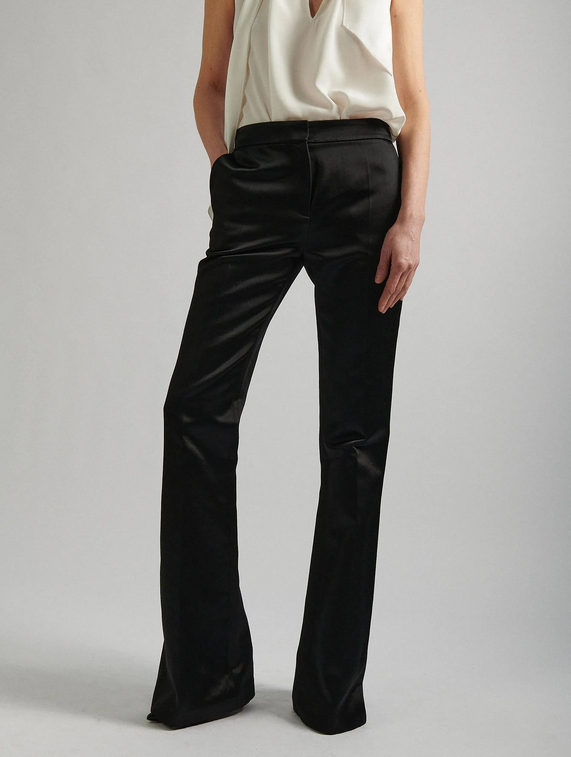 QuickDryTechnology Black satin smoking flare suit trousers