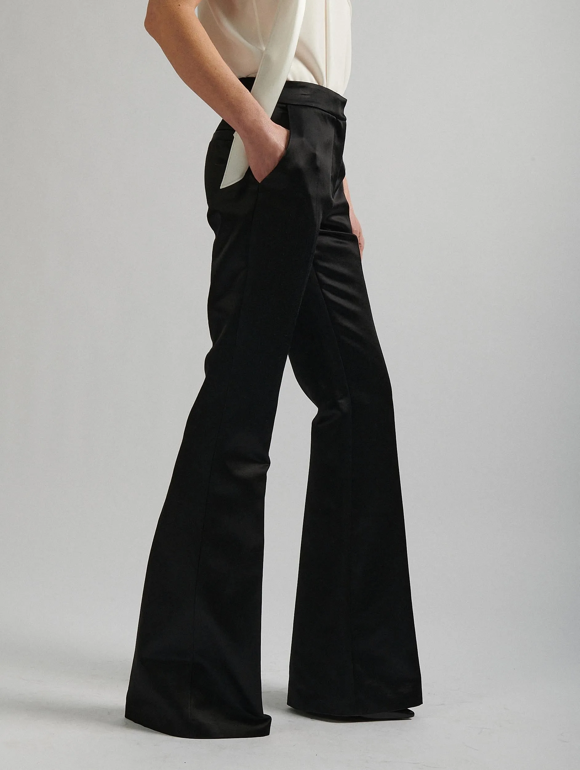 Black satin smoking flare suit trousers High Quality Material