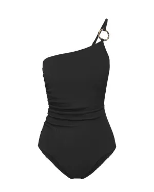 Kara One Piece In Black Texture Wide Shoulder Straps Customer Favorite