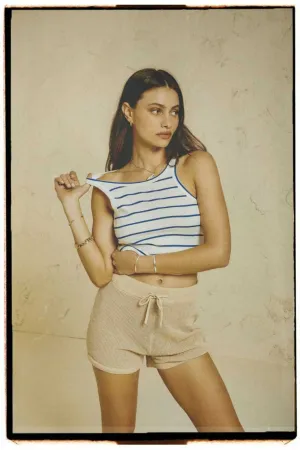 Organic Rib High Neck Tank Top - Off White/Surf The Web Stable