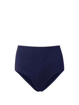 Classic High Waist Bottom Navy Satin Ultra Fine Mesh Insert