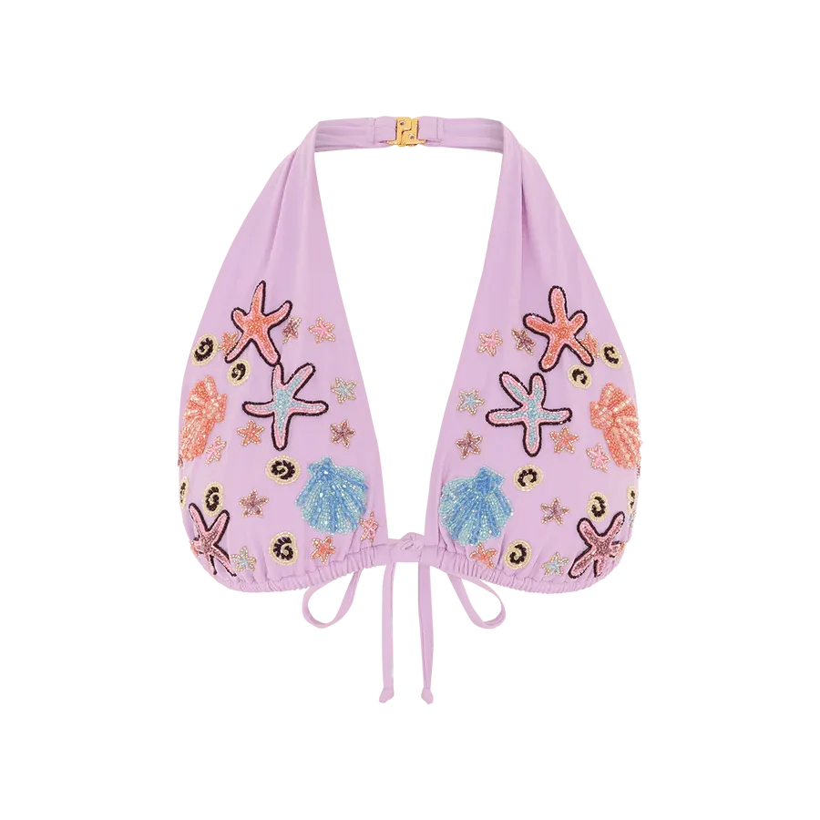 Anti Slip Trim Neutral Tone Compatibility Fia Tropical Hand Embroidered Bikini Top Lilac