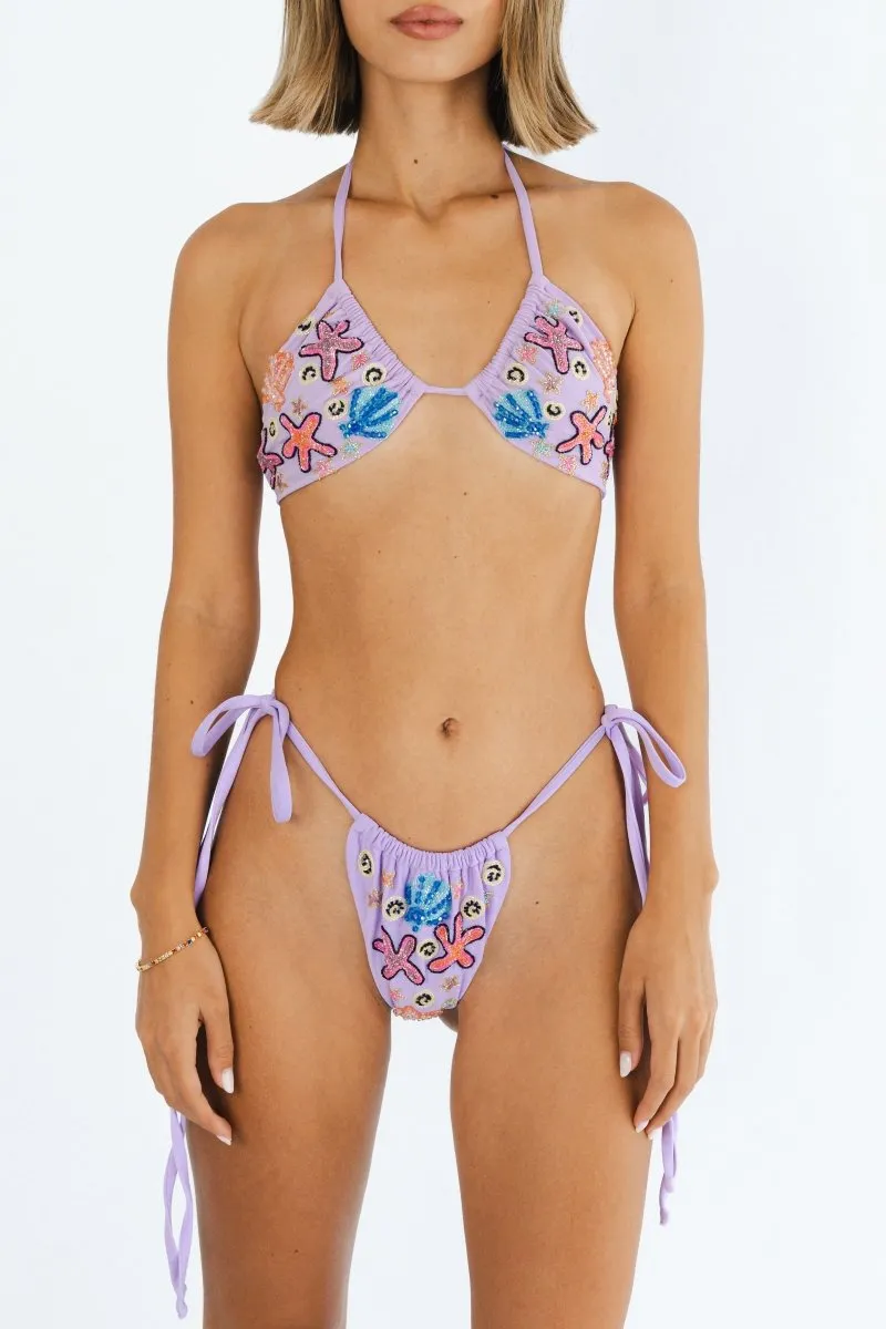 Fia Tropical Hand Embroidered Bikini Top Lilac Anti Sag Reinforcement