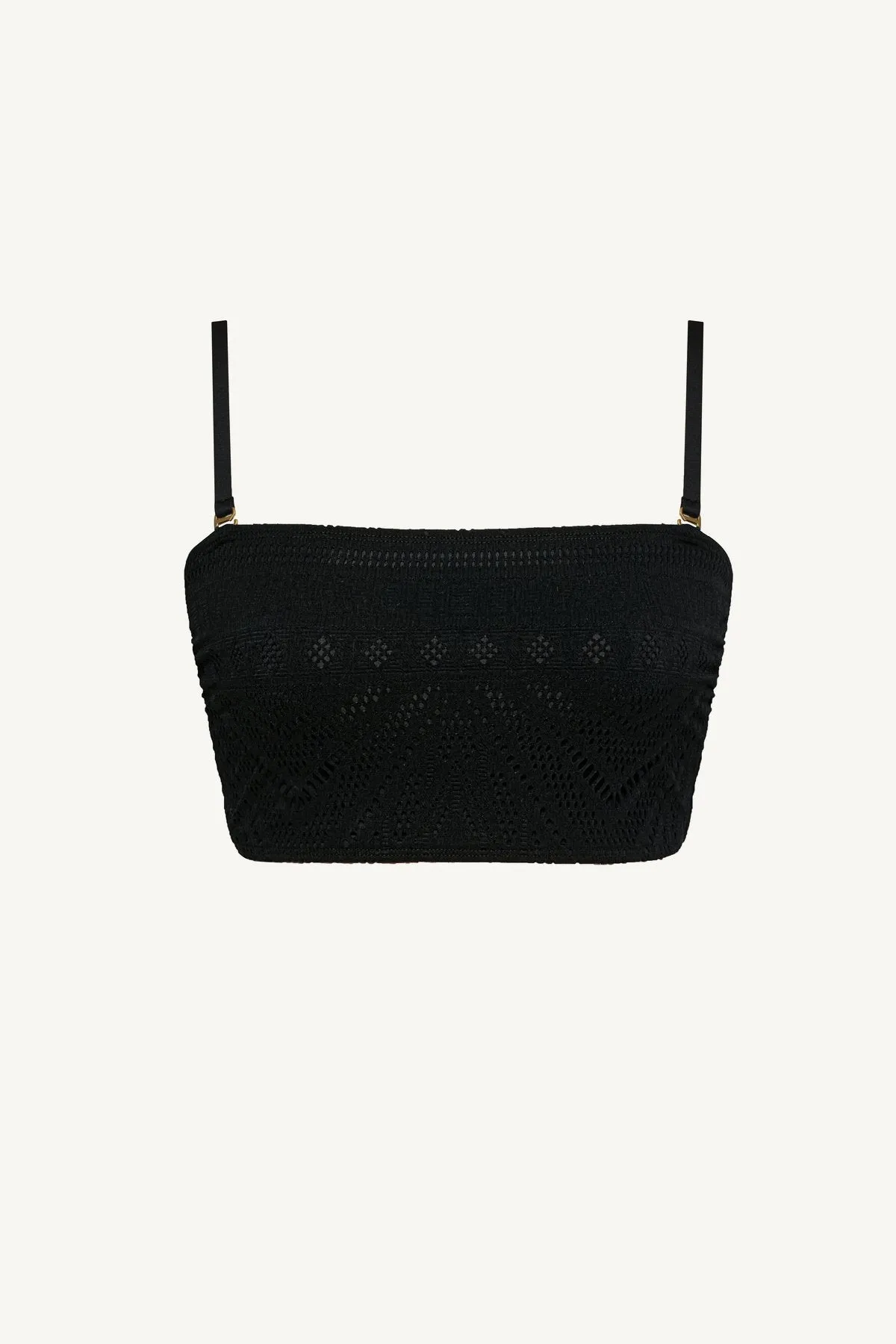 Smooth Edge Finish Quick Release Buckle Harper Bandeau Top - Black Calico Crochet