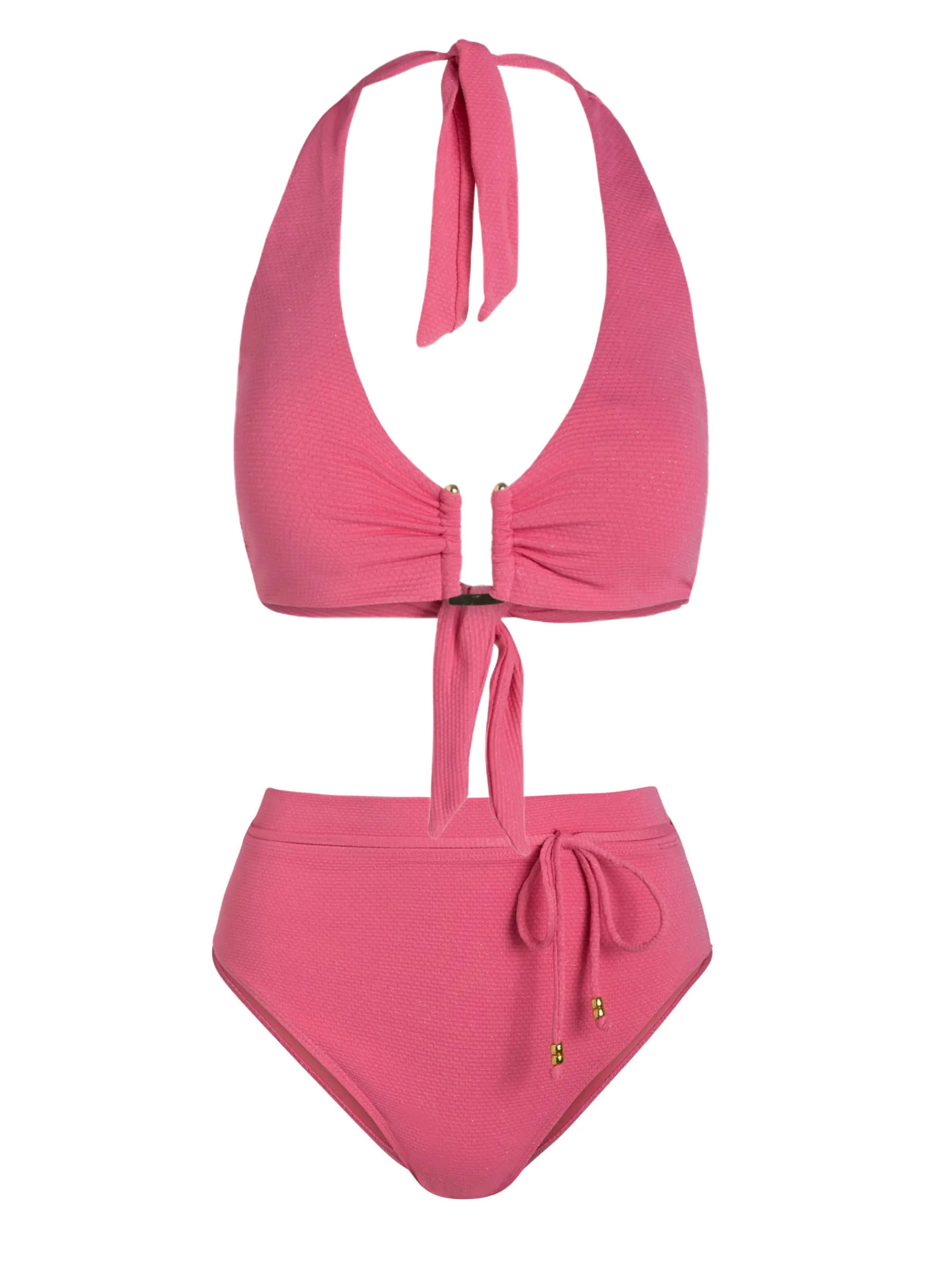 Shana Top   Belted Hi Waist Hi Leg Bottom In Hibiscus Metallic Zero Gravity Feel Non Slip Elastic