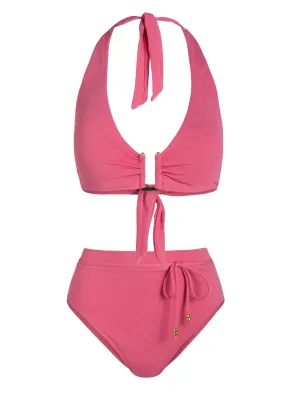 Shana Top   Belted Hi Waist Hi Leg Bottom In Hibiscus Metallic Zero Gravity Feel Non Slip Elastic