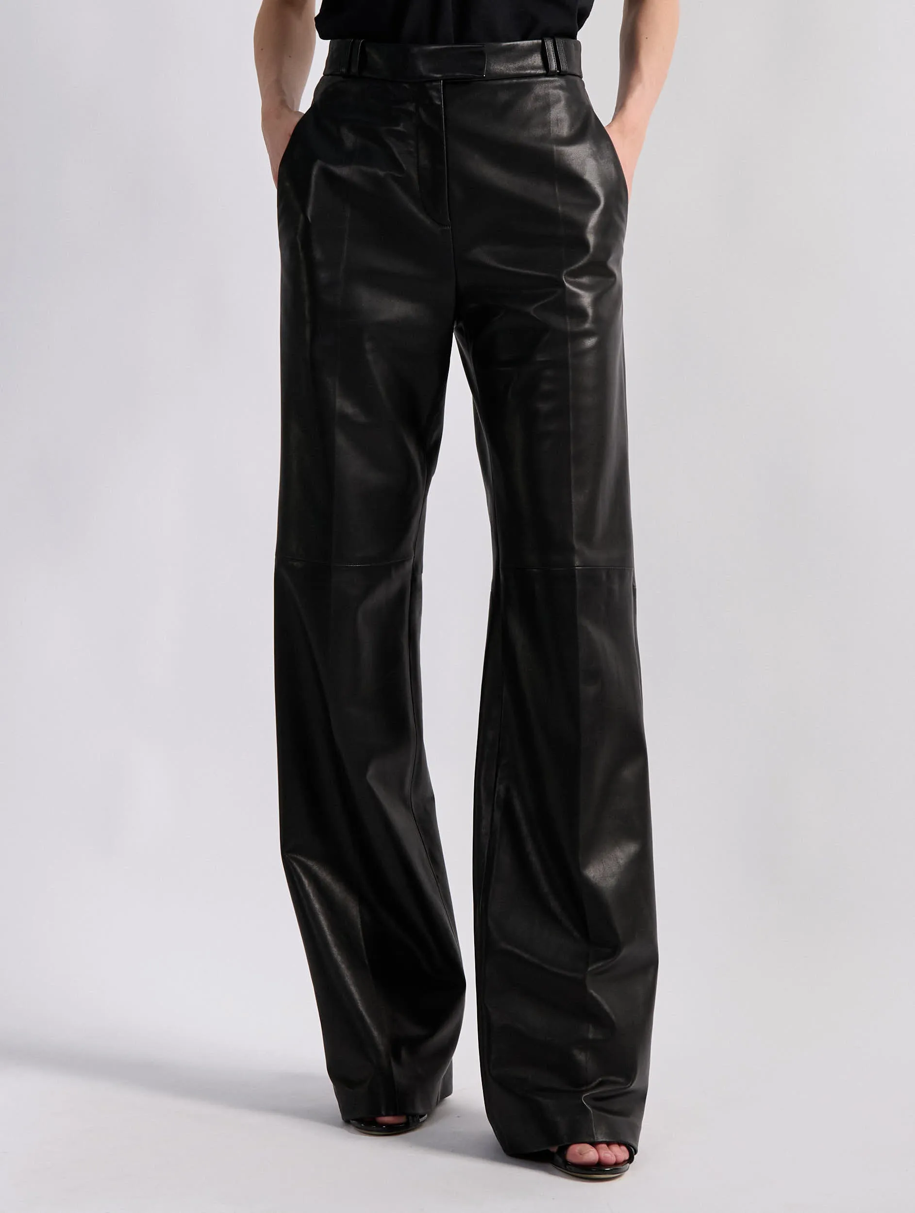 Modern Utility Black plong?? leather wide-leg trousers