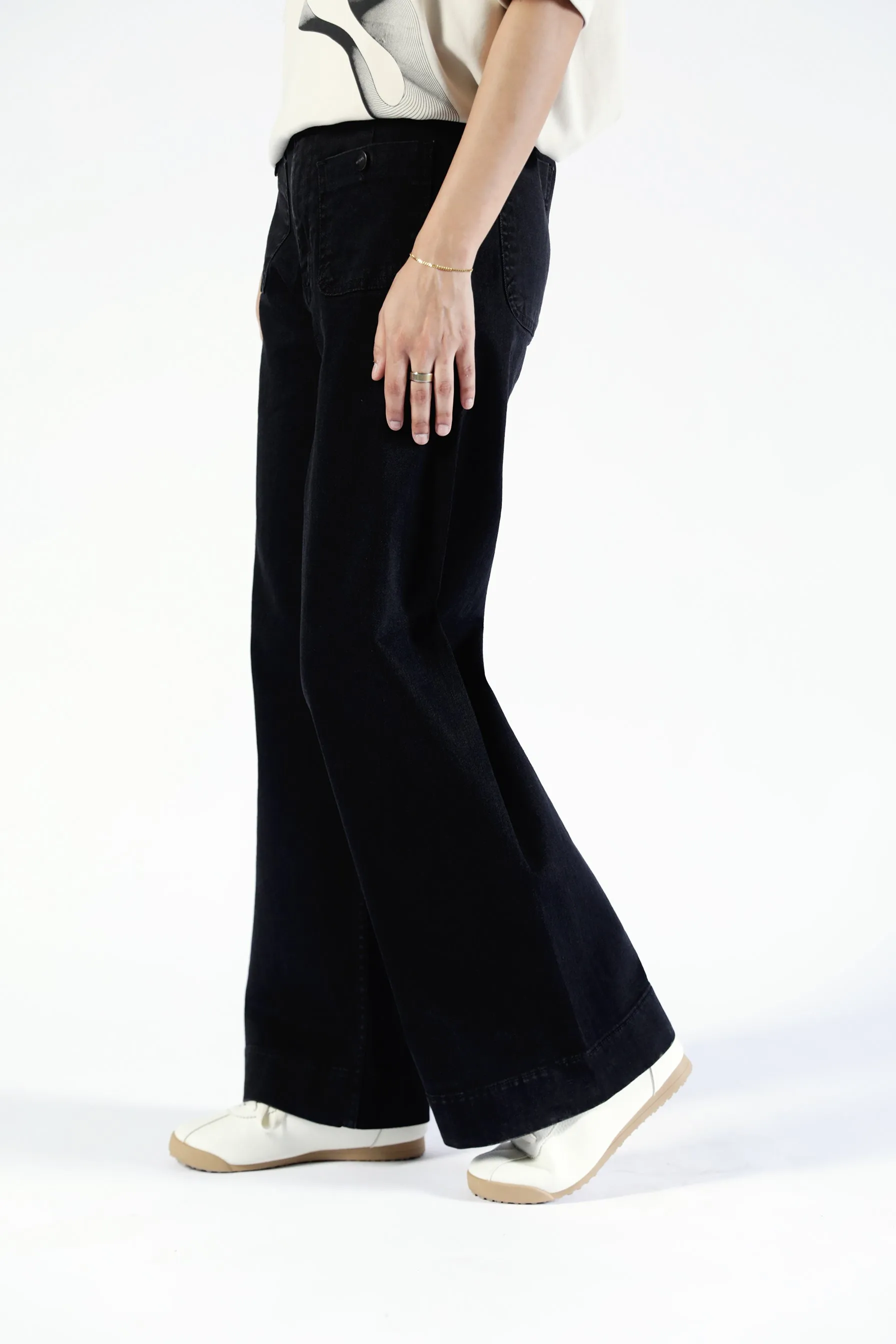 Ripped design SEAMLESS WIDE LEGS DENIM