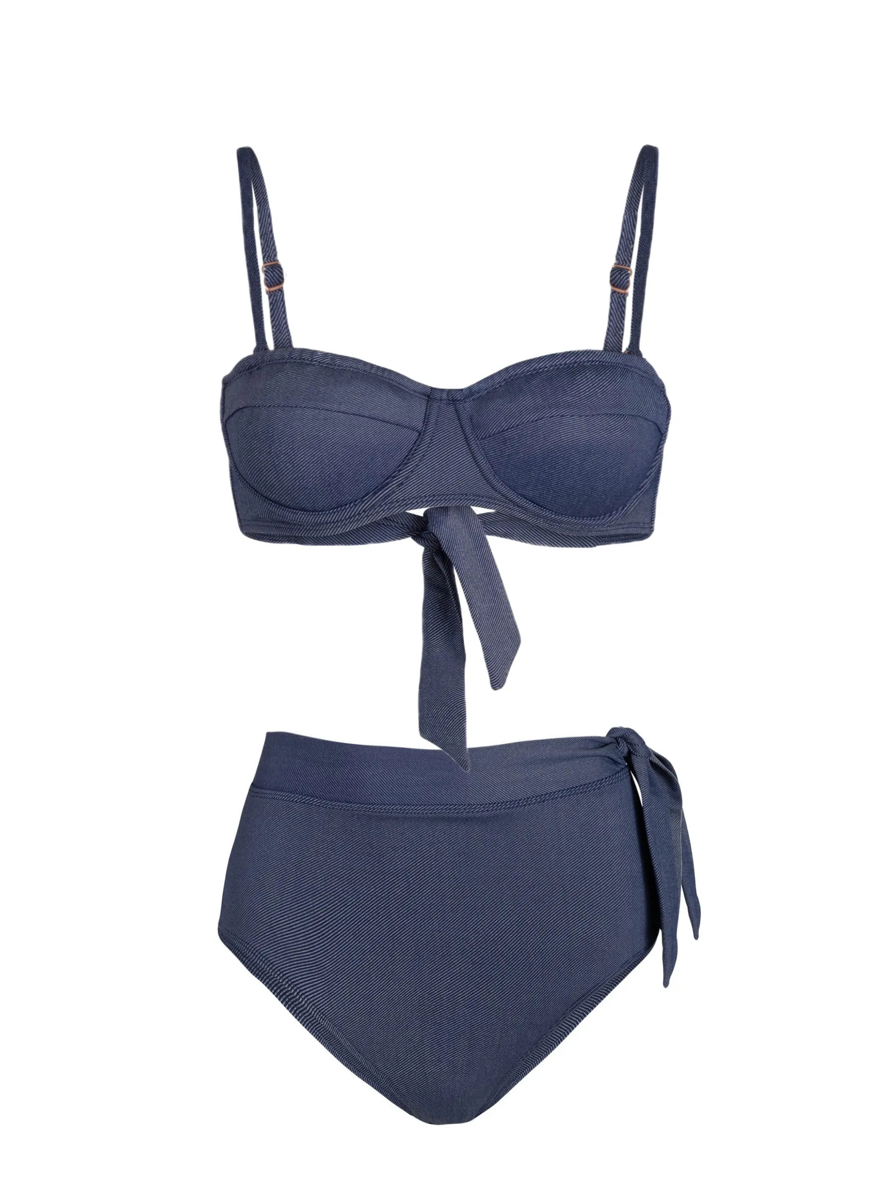 Nellie Top   Side Tie High Waist Bottom In Indigo Twill Supportive Underband