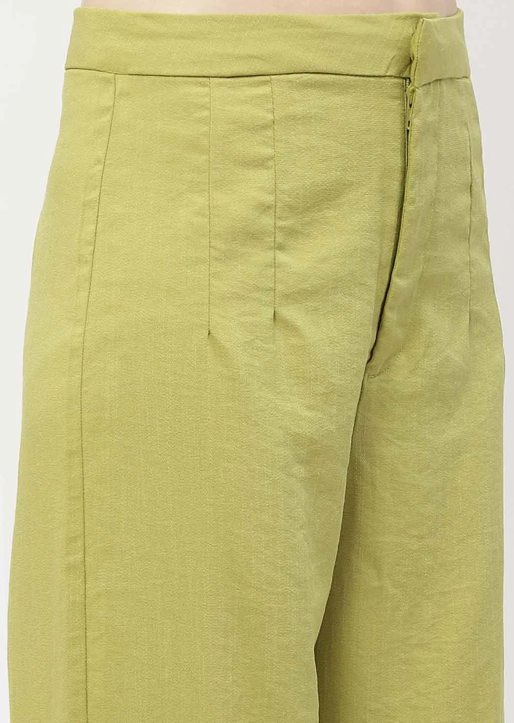 Madame Solid Apple Green Folded Hem Trouser AntiSlipGrip Anti Pilling Fabric