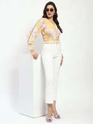 SmoothEdging Everyday Comfort Madame Abstract Print V Neck Smocked Top