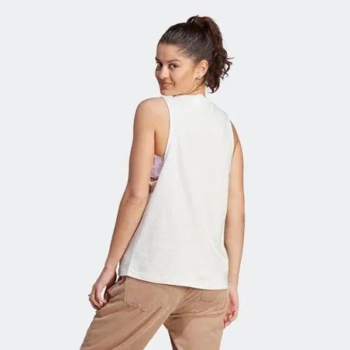 Adidas Women's Big Logo White Singlet High Stretch Loose Fit