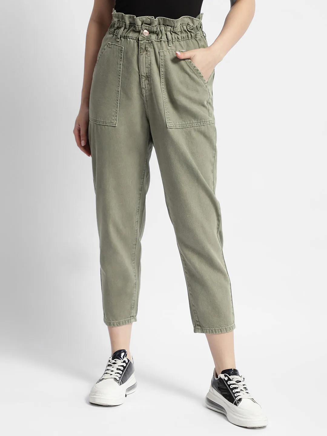 Soft Interior Madame Mid Rise Tapered Fit Olive Green Cargo