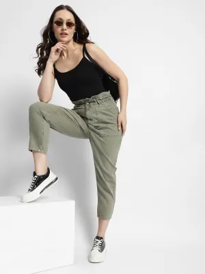 Madame Mid Rise Tapered Fit Olive Green Cargo Abrasion Proof Reinforcements Stylish Waistband