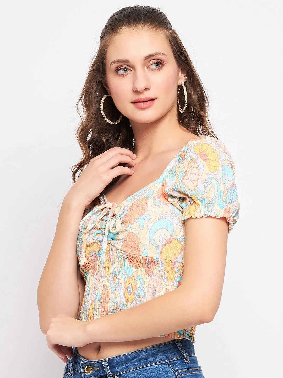 Madame Floral Sweetheart Neckline Crop Top Travel Vibe LayeredConstruction
