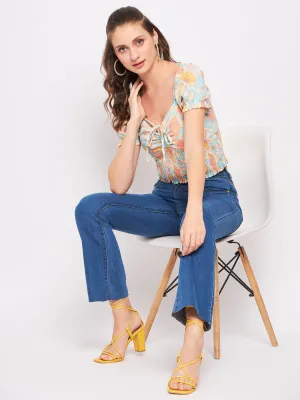 NonRestrictive Fit Madame Floral Sweetheart Neckline Crop Top