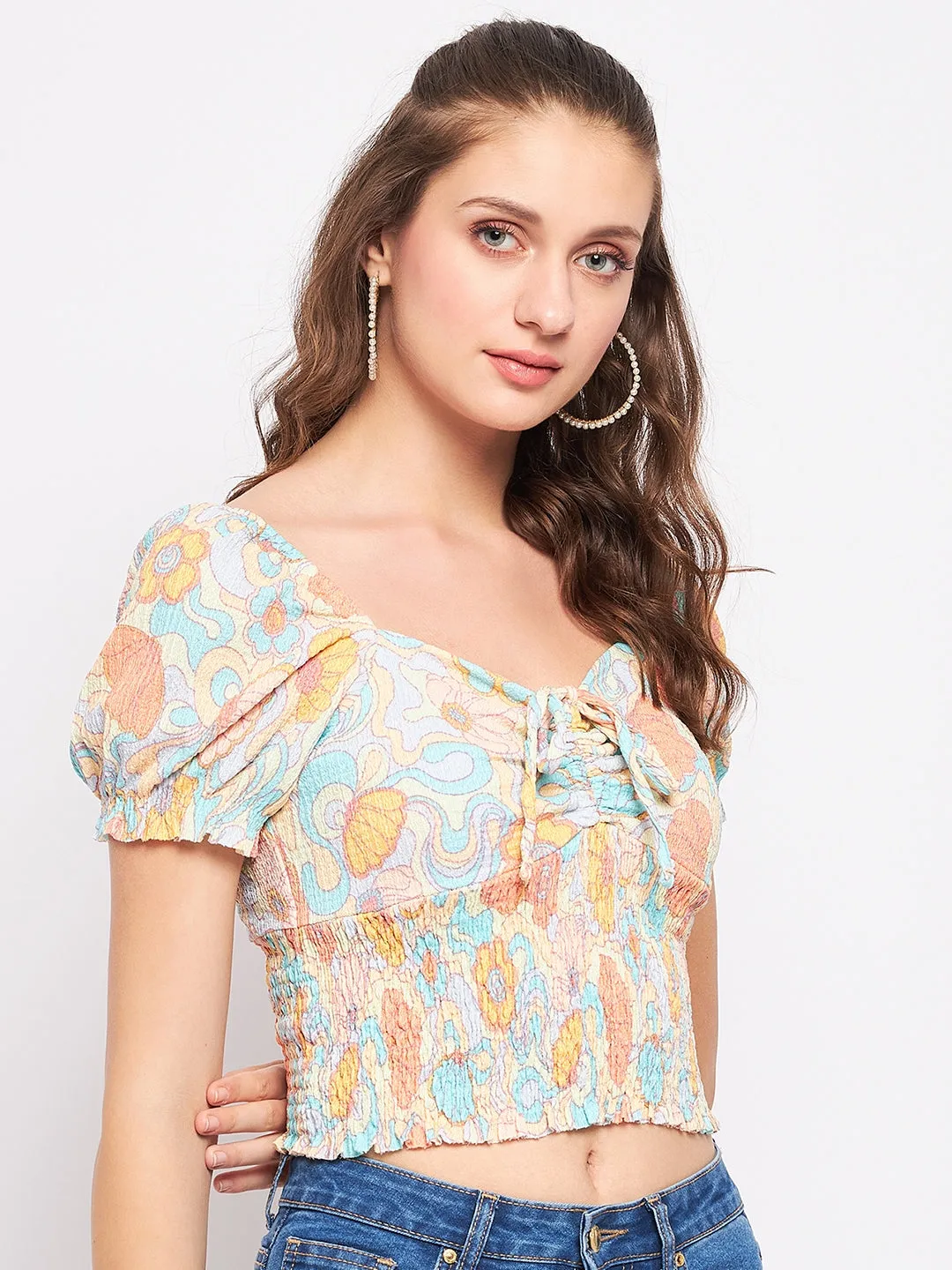 Fairy Mood Easy Layering Madame Floral Sweetheart Neckline Crop Top
