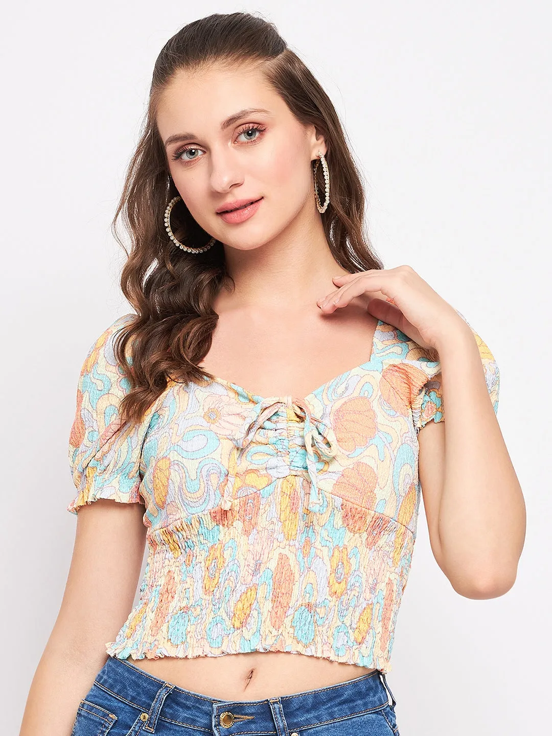 Madame Floral Sweetheart Neckline Crop Top Comfortable Layer