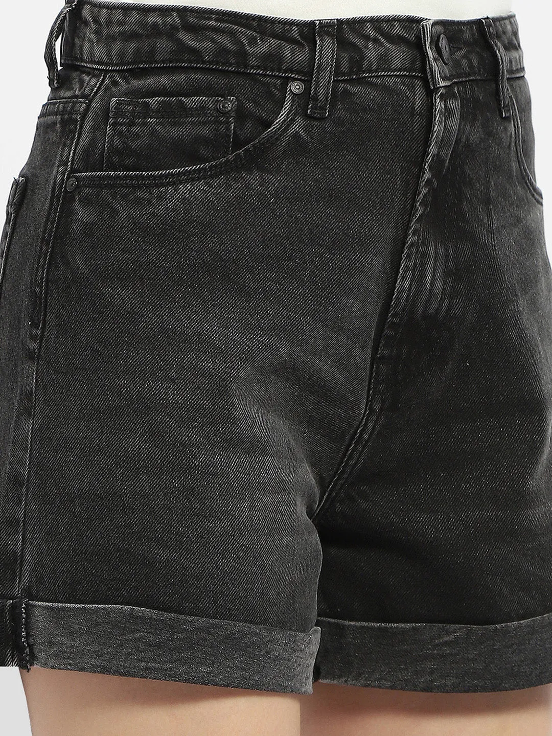 LightweightWeave Madame Washed Charcoal Black Denim Shorts