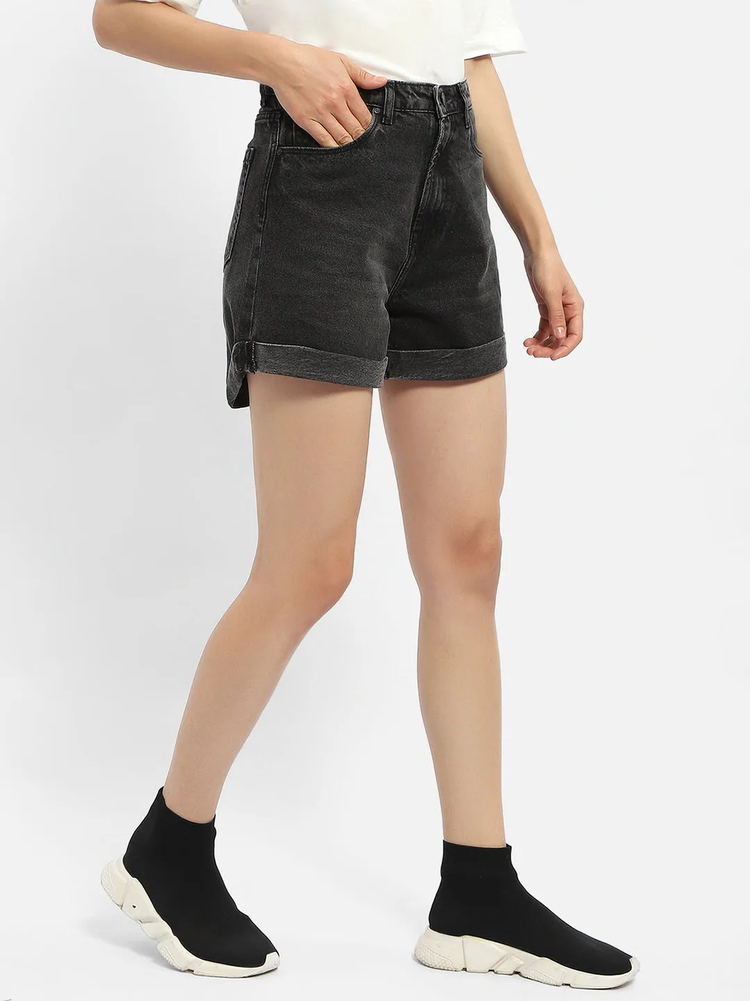 Madame Washed Charcoal Black Denim Shorts lightweight pants