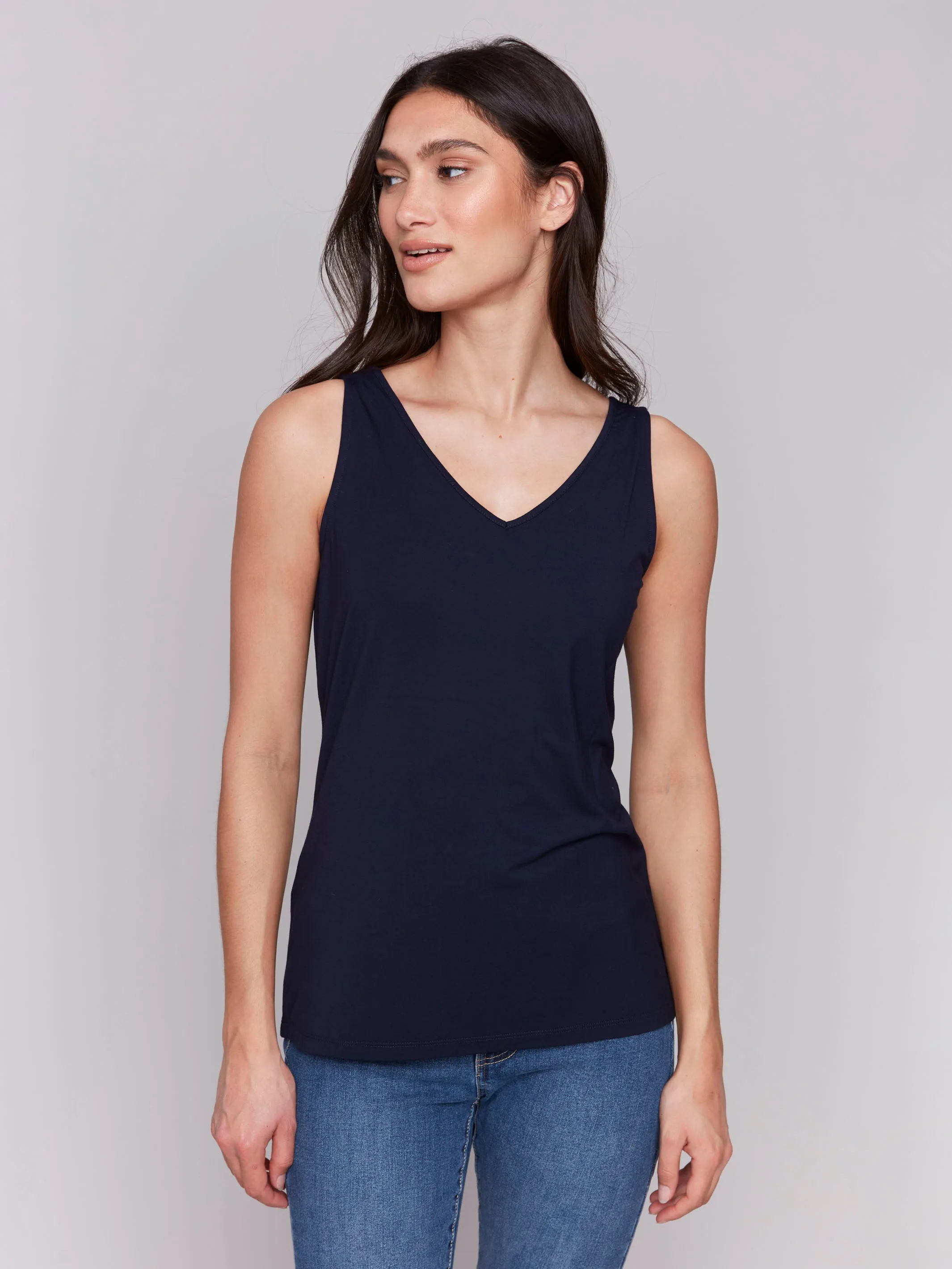 ComfortWaistband VentilatedKnit Reversible Bamboo Cami - Navy
