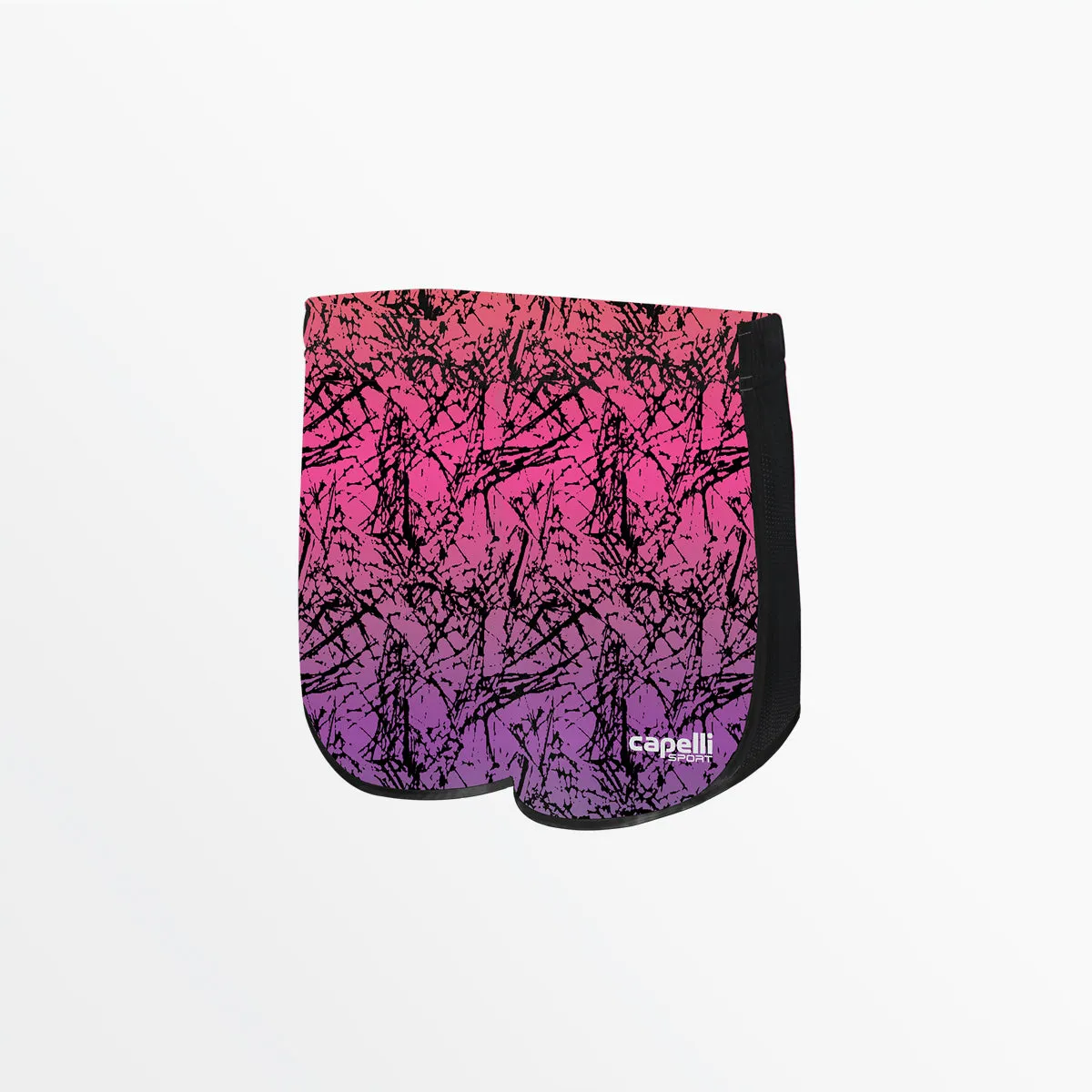 WOMEN'S DISTRESSED OMBRE 2-TONE RUNNING SHORTS Reflective Safety Accents Ultraviolet Protection