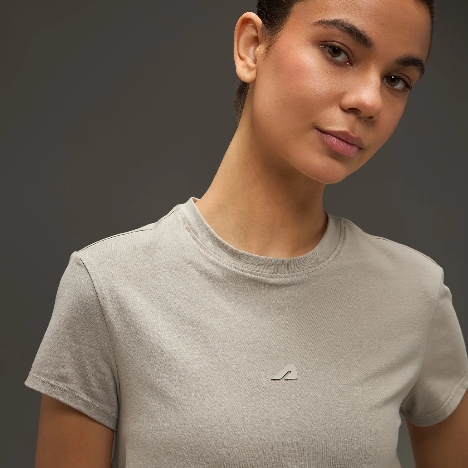 NonRestrictiveCut Women Essential Flared Cotton T-Shirt Beige