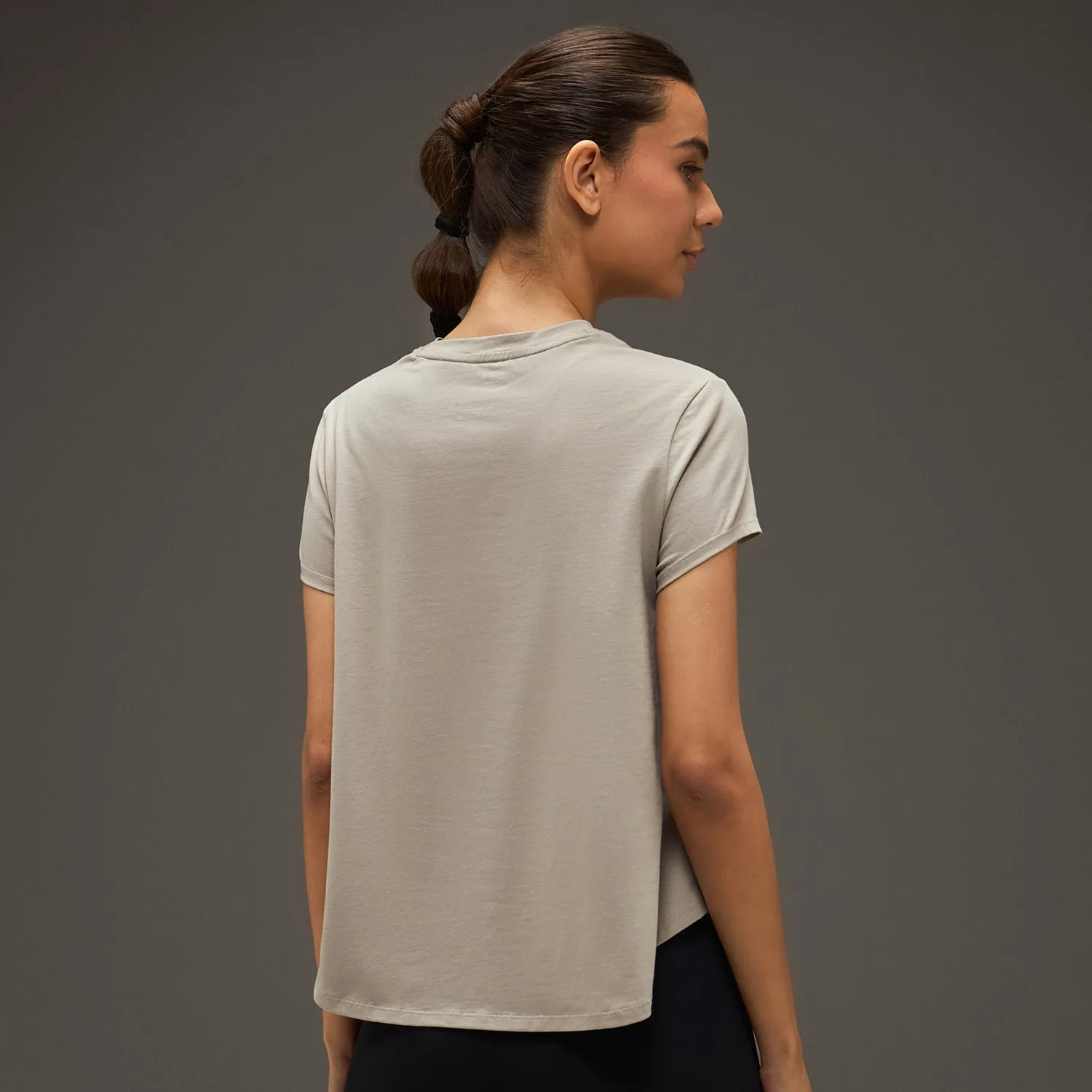 AntiPillingCloth Casual Design Women Essential Flared Cotton T-Shirt Beige