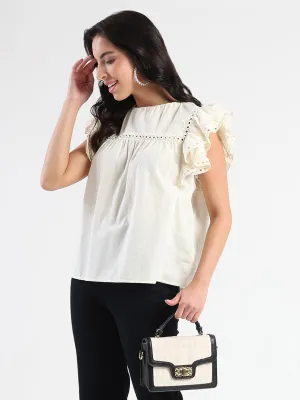 Madame Lace Inserted Off White Cotton Top Myth Glow
