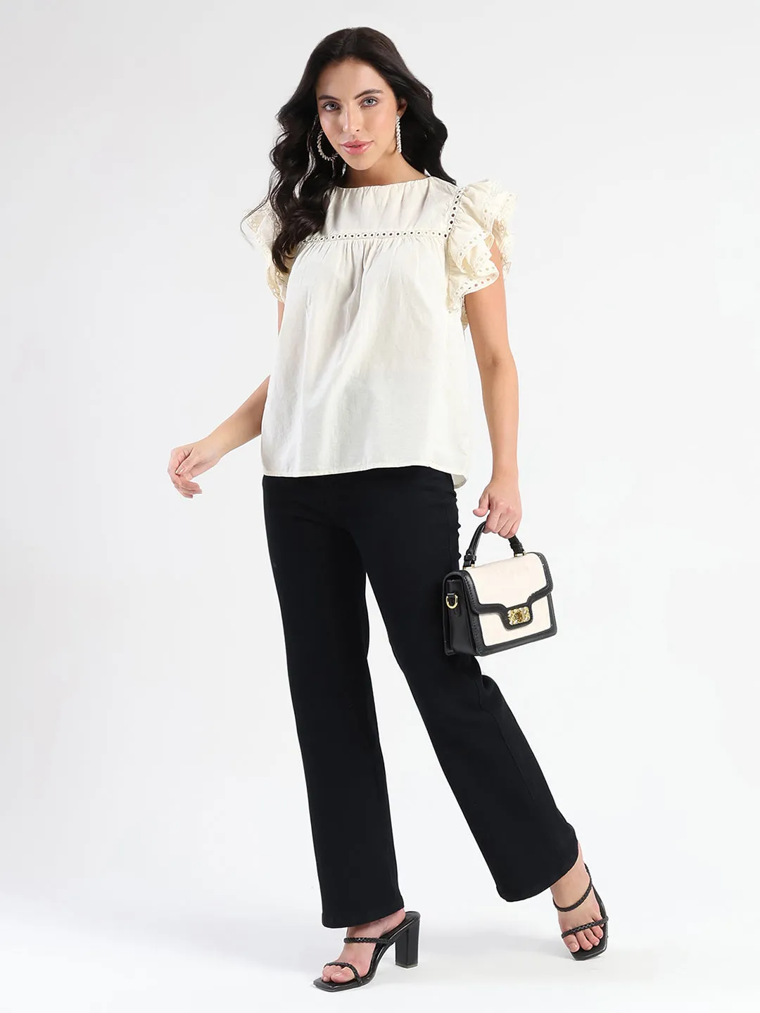 Sporty Gear Flash Core Madame Lace Inserted Off White Cotton Top