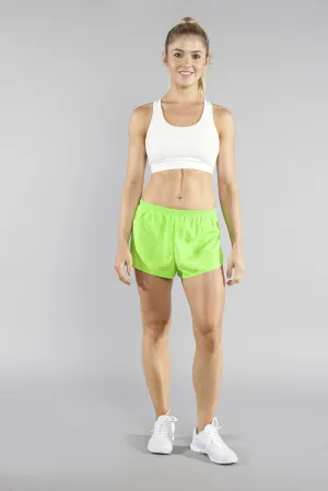 Women's Solid 1" Elite Split Shorts - Neon Lime Leather Look Thermal Regulating Fabric