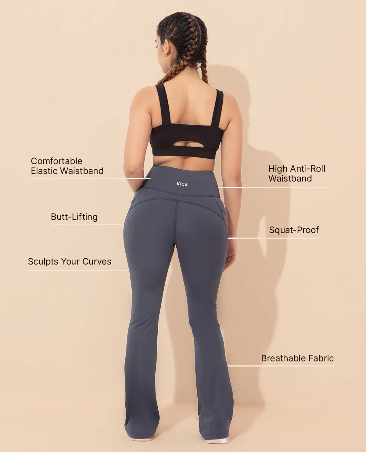Women Stretchable Flared Pants Durable Hemming Flex Fit