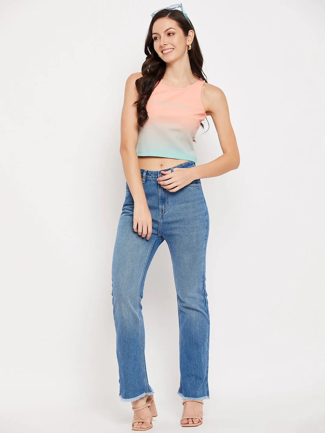 Lightweight Layering Madame Sublimation Aqua Cotton Crop Top