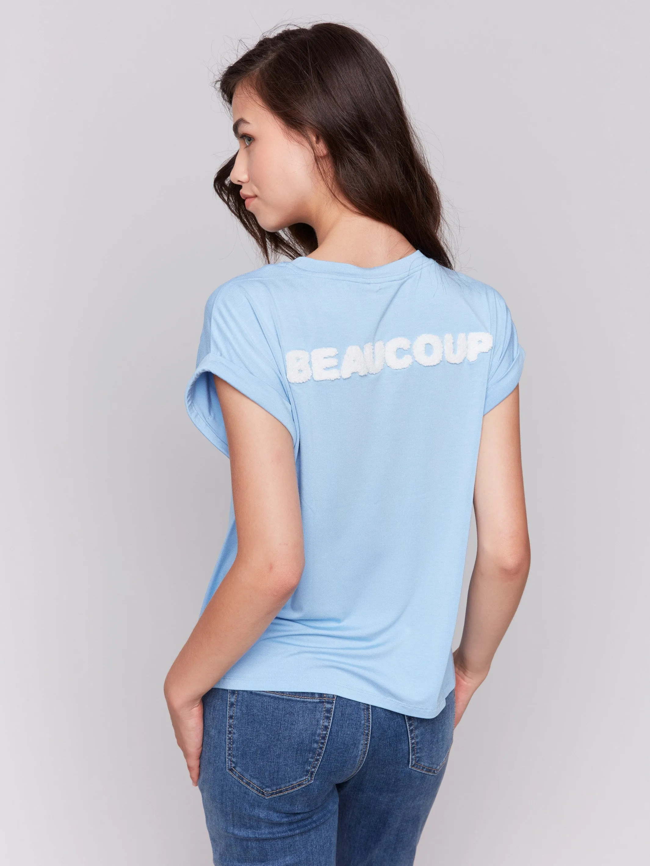 UVProtection Coating Drop Shoulder Appliqu?? T-Shirt - Bluebell