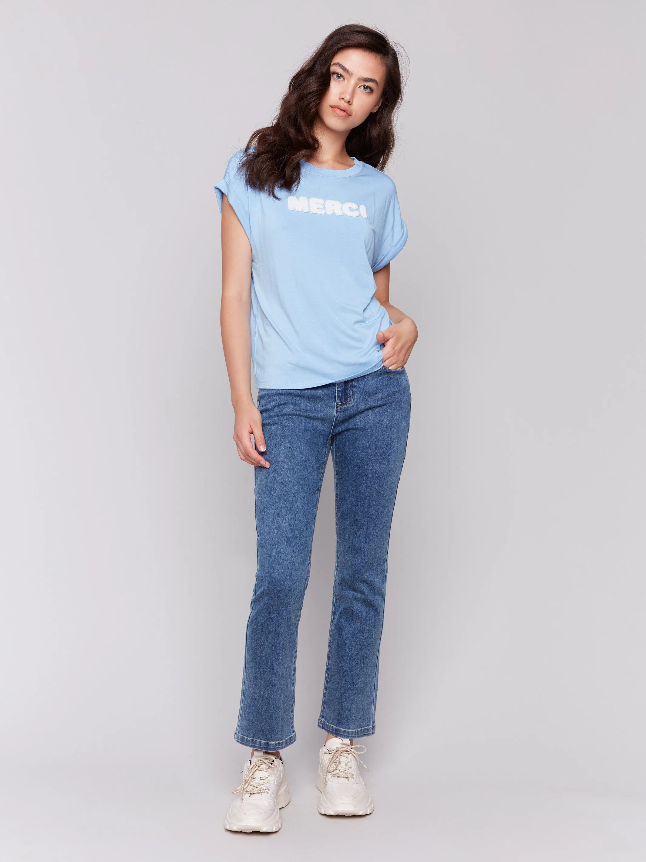 OdorControlClothing Tough Core Drop Shoulder Appliqu?? T-Shirt - Bluebell