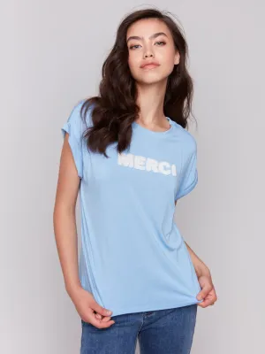 Drop Shoulder Appliqu?? T-Shirt - Bluebell Trendy Top Design Edge