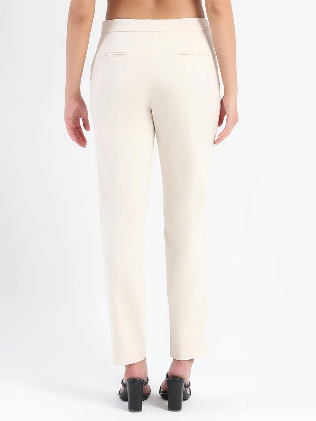 Madame High-Waist Cotton Blend Ivory Trousers Sporty Appeal Stretchable Design