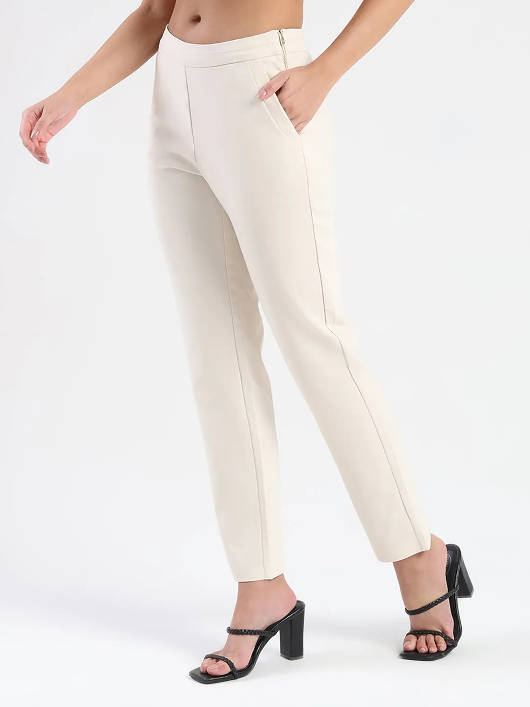 Quick Dry Technology Madame High-Waist Cotton Blend Ivory Trousers