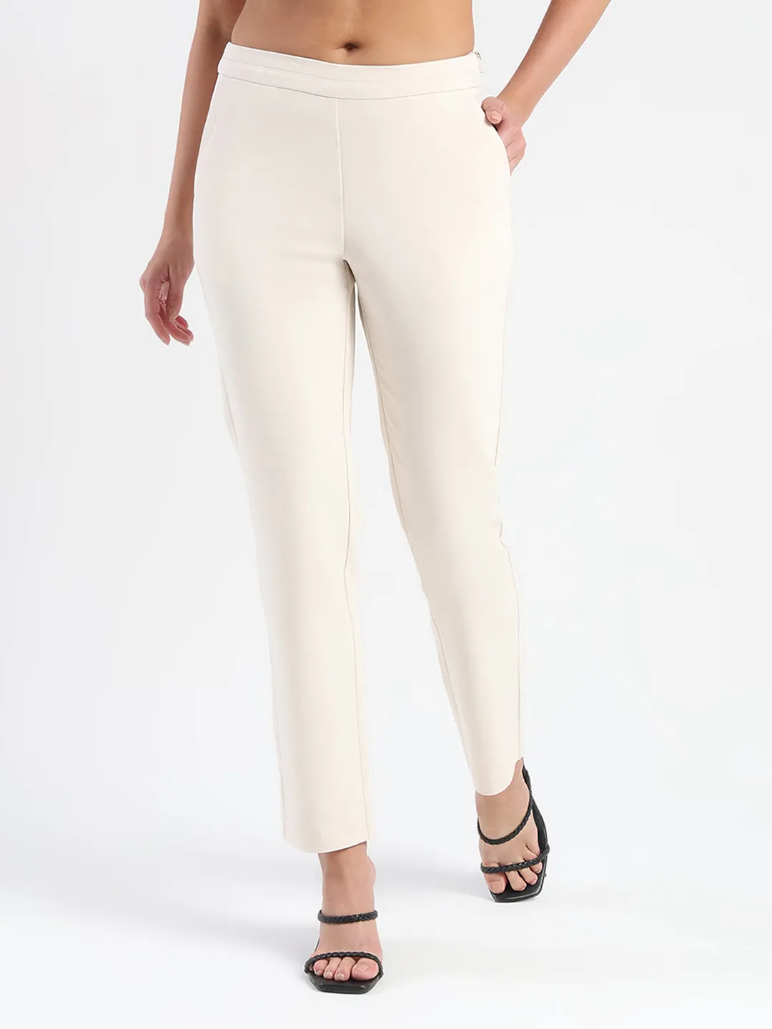 Performance Gear Madame High-Waist Cotton Blend Ivory Trousers