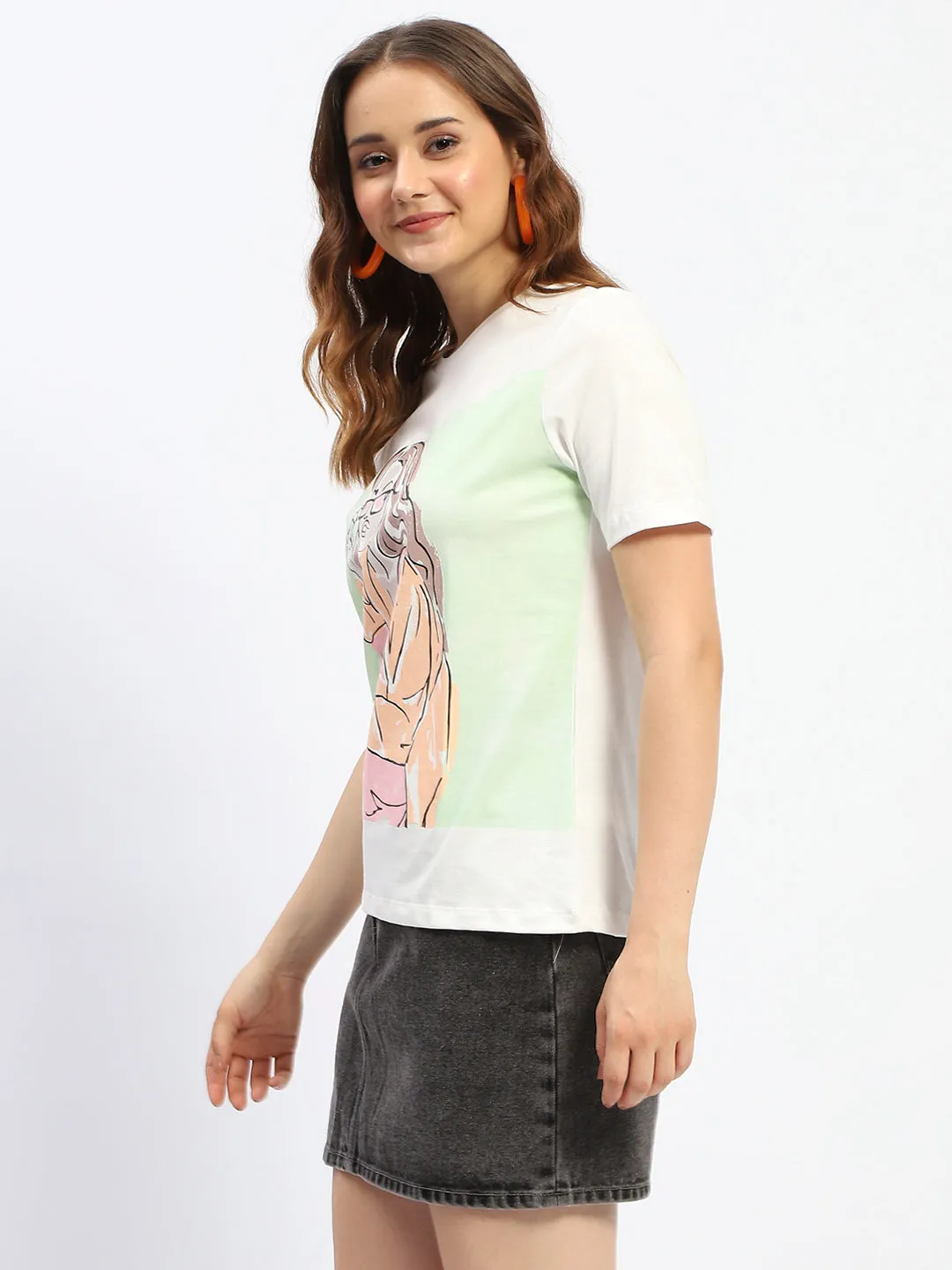 Award-winning Madame White Graphic Print Cotton T-Shirt