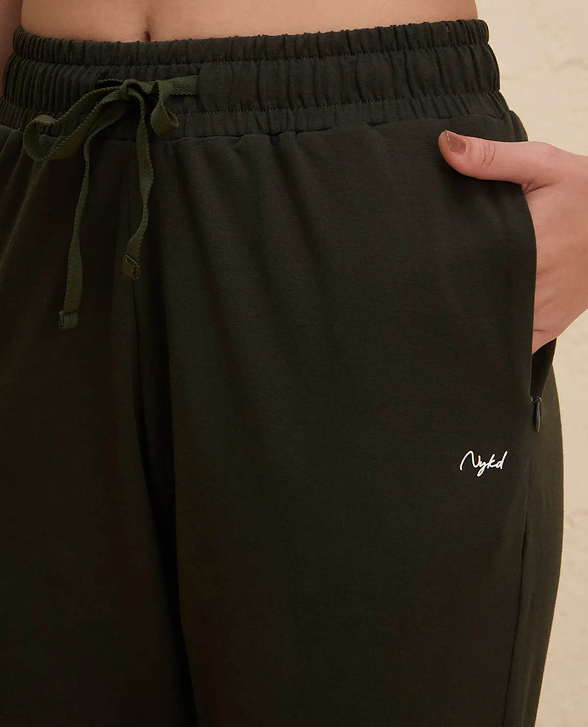 Nykd By Nykaa All Day Cotton Comfort Pant with Zip Pockets-NYAT502-Olive Outdoor Comfort Fit Chilly Day Layers