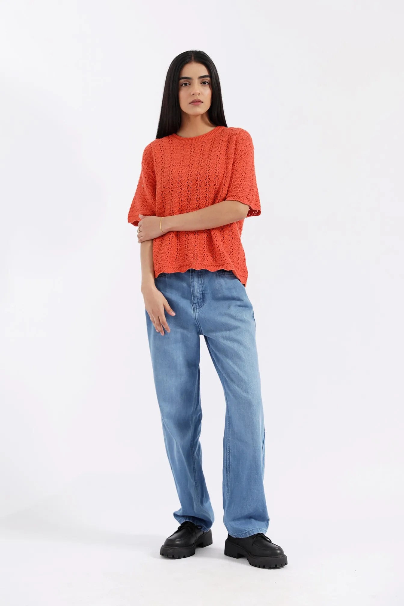 CROCHET KNIT TOP WITH SCALLOP DETAIL Stylish Scarf