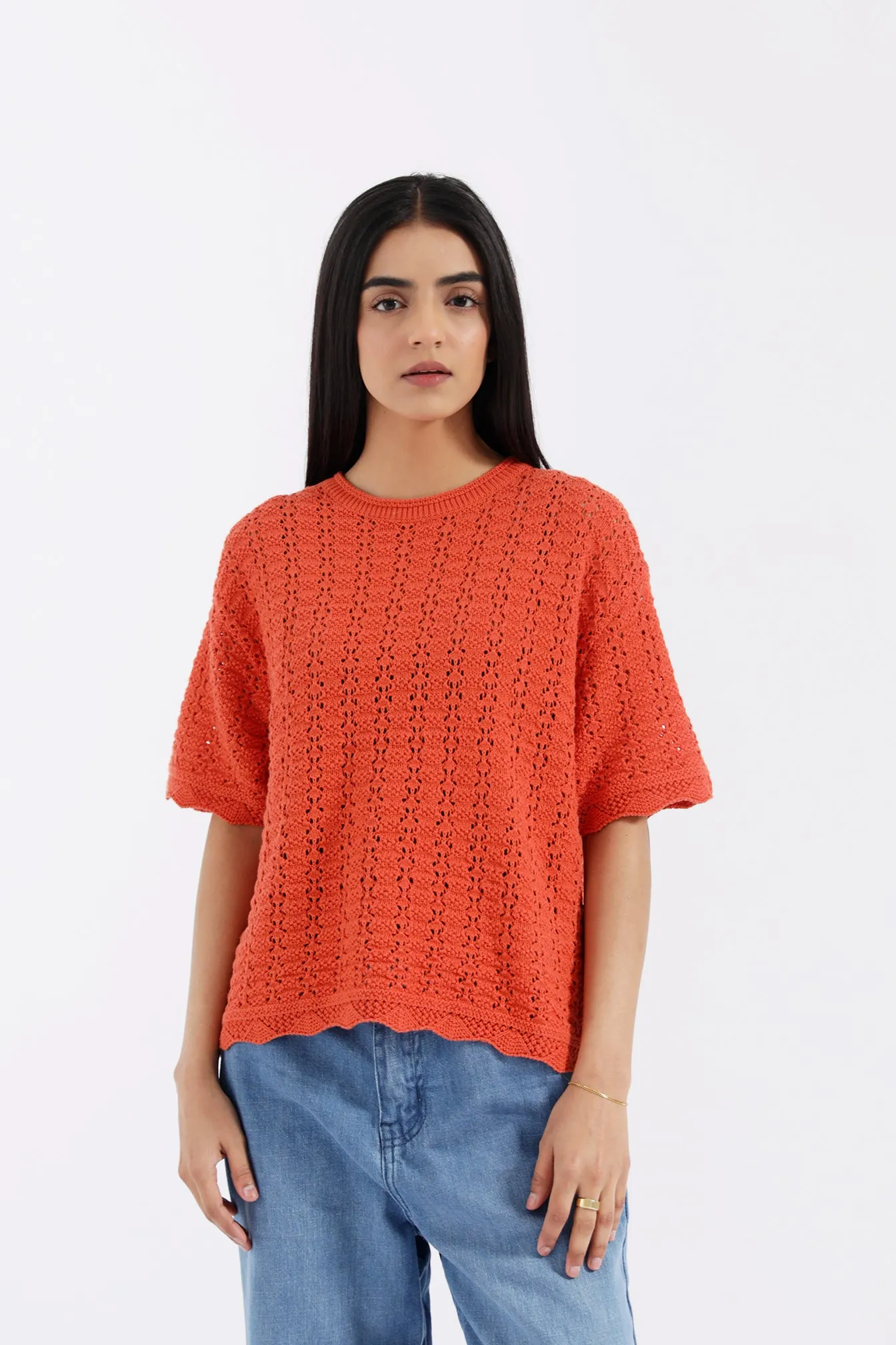 Everyday Look Nature Glow CROCHET KNIT TOP WITH SCALLOP DETAIL