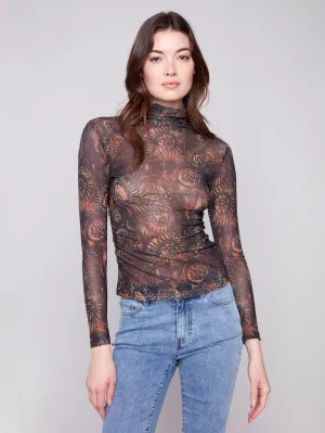 Printed Mock Neck Mesh Top - Spruce DurableSeams