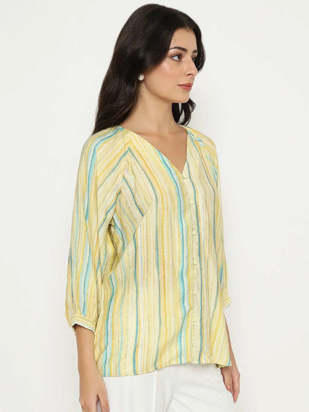 Madame Striped Rayon Blend Yellow Top Airtight Zipper