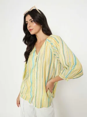 Madame Striped Rayon Blend Yellow Top Lake Mood