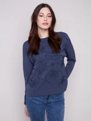 Pure Tone Scuba Knit Top with Soutache Detail - Moonlight